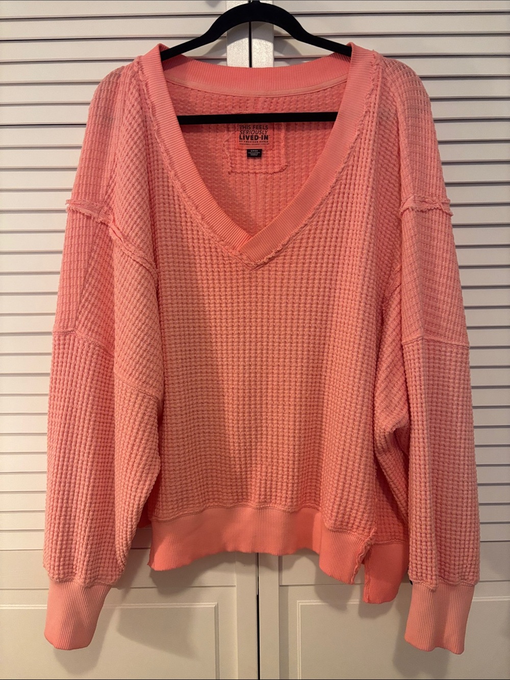 American Eagle Outfitters Coral Pink Waffle V-Neck Sweater